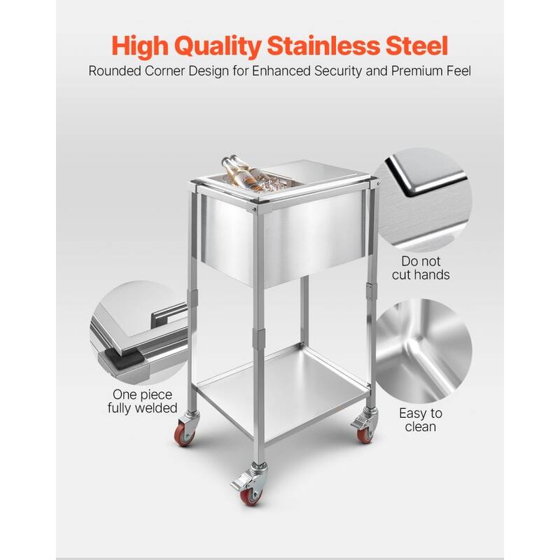 28L Stainless Steel Drop-In Ice Bin with Sliding Lid 24 Hours Insulated Cooler for Outdoor Bar - 20.08 x 14.17 x 38.19 inch