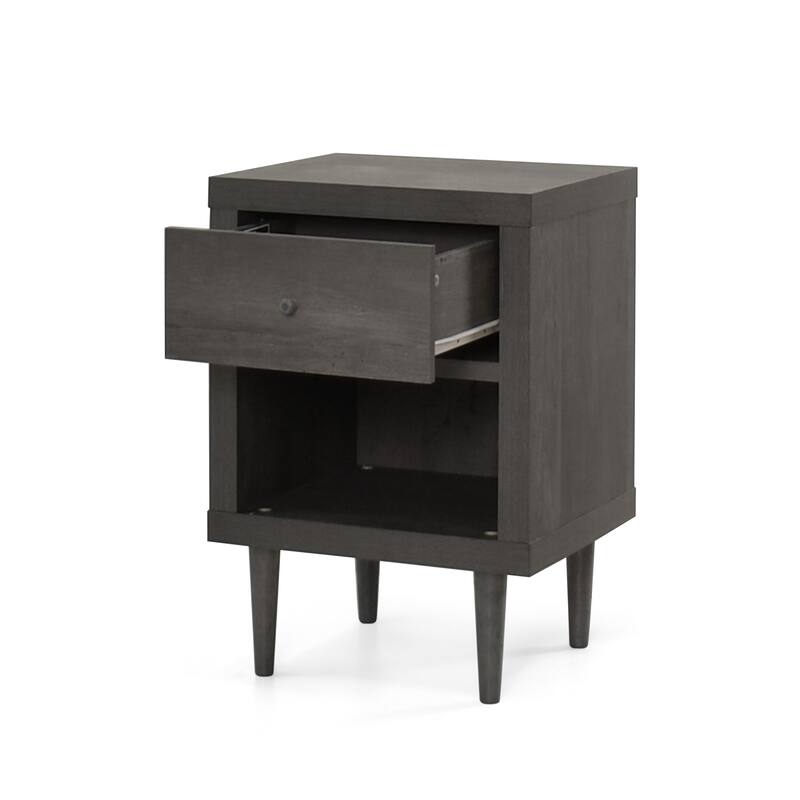 Nightstand Bedroom Cabinet, Hallway Floor Organizer with Rubberwood Legs, Mid-century Cabinet with Top Drawer and Bottom Shelf