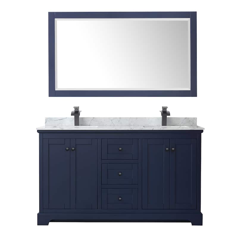 Avery 60-inch Double Vanity, Marble Top, Square Sinks, 58-inch Mirror