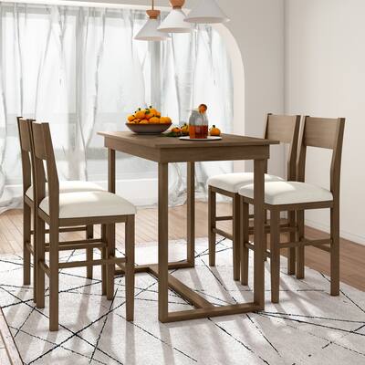 Farmhouse Counter Height 5-Piece Dining Table Set with 1 Rectangular Dining Table and 4 Dining Chairs for Small Places,Brown