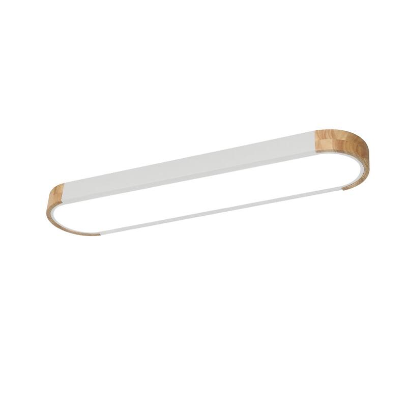 Farmhouse Wood Long Oval Dimmable LED Flush Mount - 37" 3000k/6000k - White/6000K