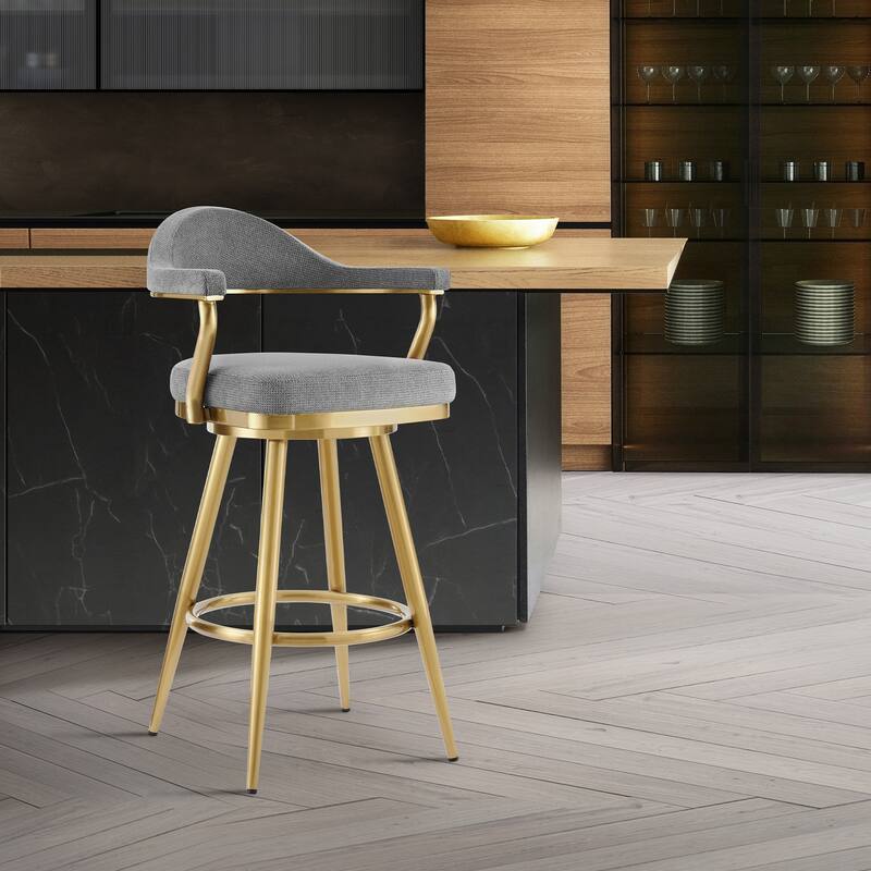 Justin Upholstered Bar or Counter Height Chair Swivel Barstool with Arms
