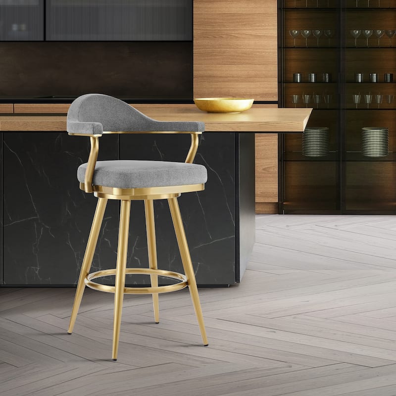Justin Upholstered Bar or Counter Height Chair Swivel Barstool with Arms