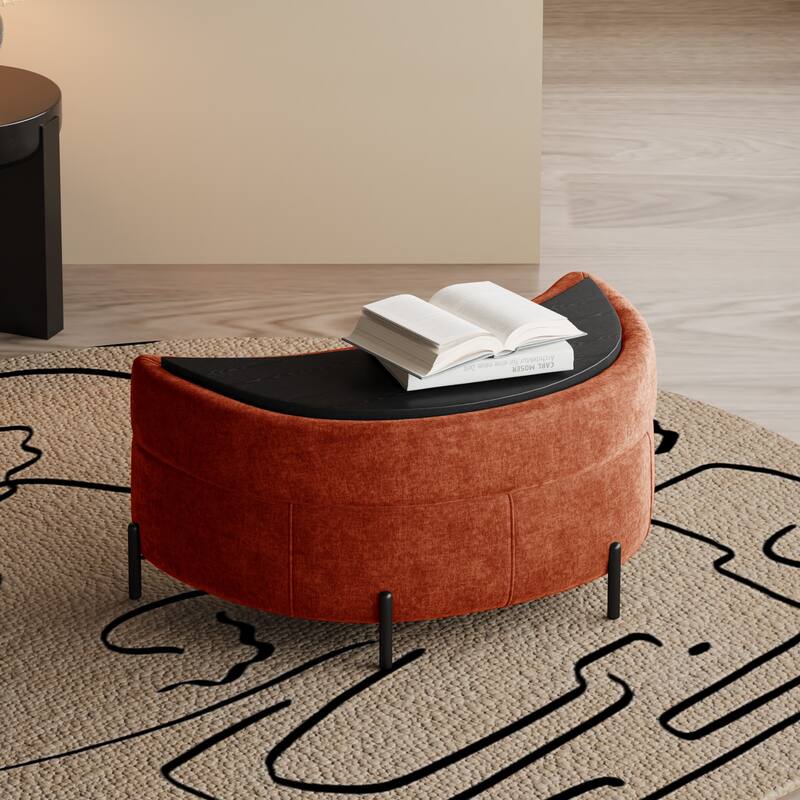 Modern Chenille 360° Swivel Accent Barrel Chair and Storage Ottoman