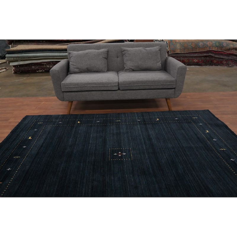 Hand Knotted Oriental 100% Wool Carpet Tribal Animal Pictorial Navy Blue & Blues Gabbeh Area Rug - 8' 0'' X 6' 0''