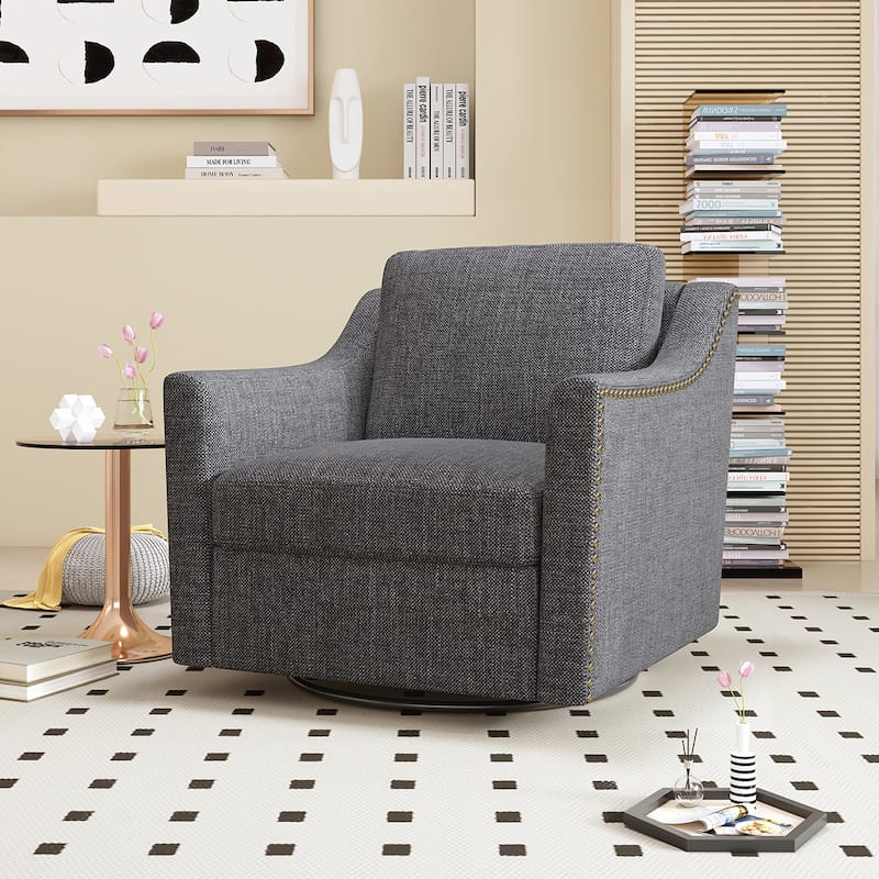 360 Degree Swivel Linen Armchair - Black