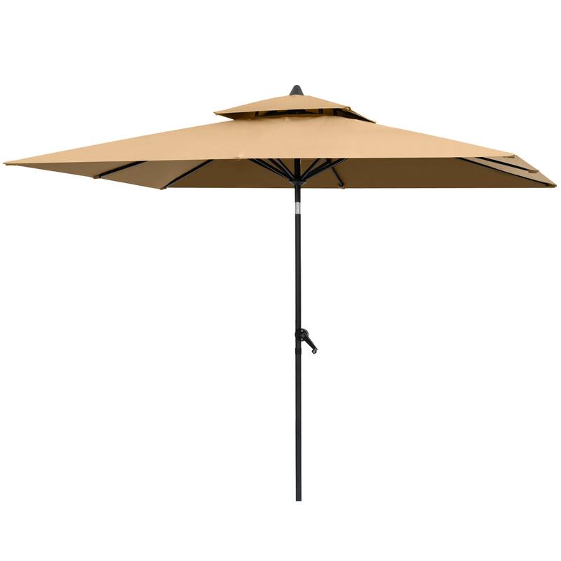 VredHom 9 x 5 Ft Outdoor Rectangular Market Umbrella with Double Top - Tan-NoBase