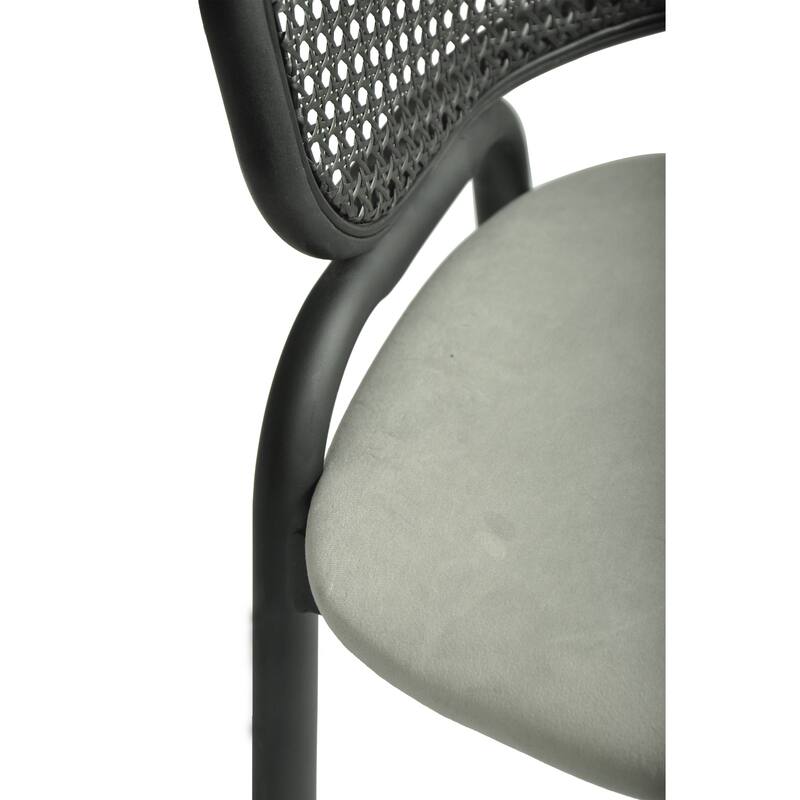 Ervilla Modern Upholstered Accent Side Chair with Wicker Back and Black Iron Legs for Dining Room & Kitchen, Set of 2