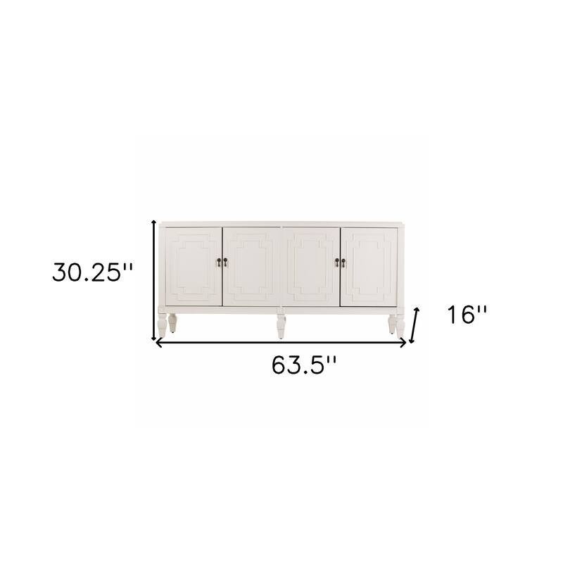 HomeRoots Antiqued White Geometric Lines Low Accent Cabinet Buffet - 63.5' X '30.25' X '16