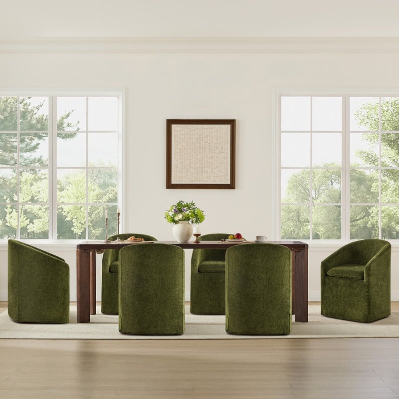 Spruce & Spring Modern Upholstered Dining Chair with Casters & Removable Slipcover