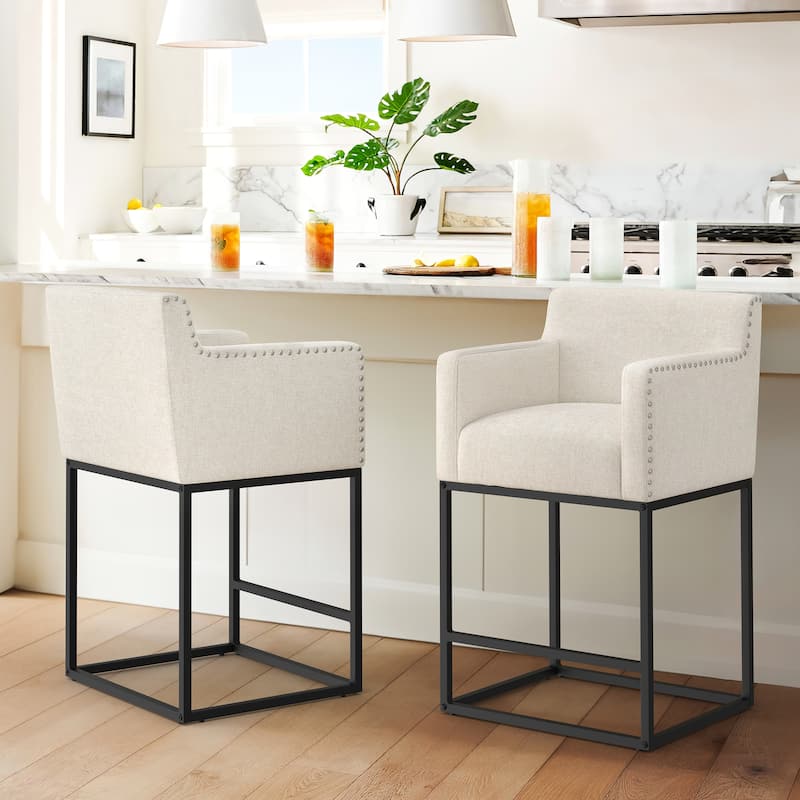 LUE BONA Modern Counter Height Bar Stools Fabric Upholstered Counter Stool - 26"H