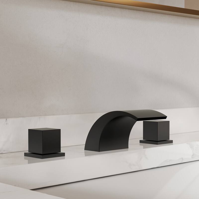 GRANDJOY Low Arc Waterfall Widespread Bathroom Sink Faucet