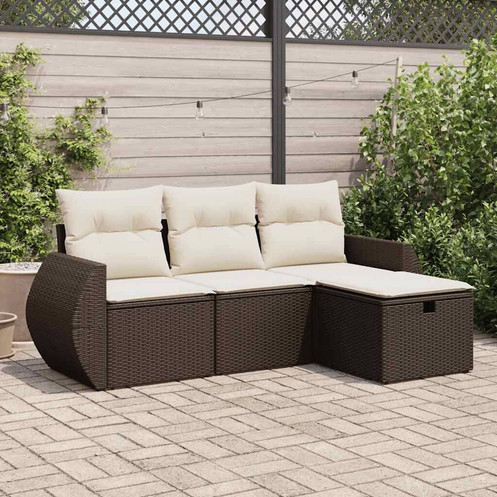 vidaXL Patio Sofa Set with Cushions Outdoor Furniture 4 Piece Poly Rattan - 21.7 x 21.7 x 14.6
