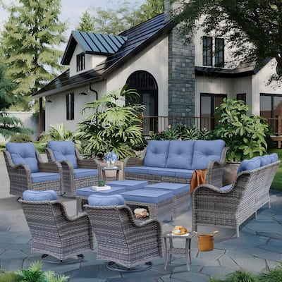 12 Piece Outdoor Patio Conversation Wicker Furniture Swivel Chair Sets