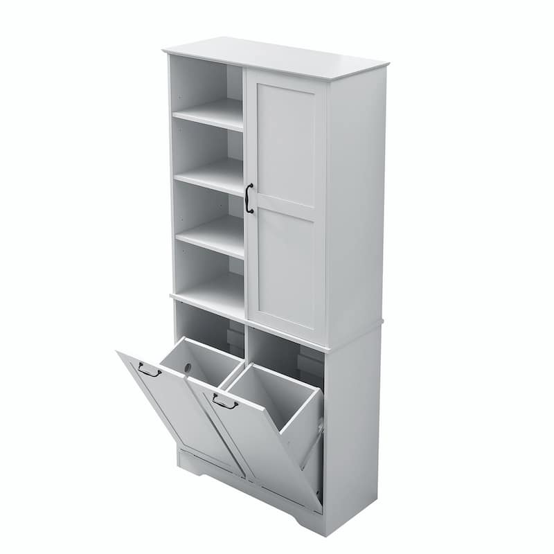 Bathroom Storage Cabinet with Doors and Drawers, Tilt-Out Laundry Hamper