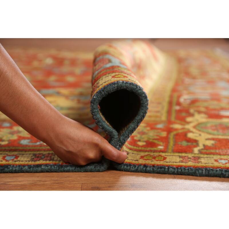 Medallion Heriz Serapi Indian Area Rug Handmade Floral Wool Carpet - 8'9" x 11'8"