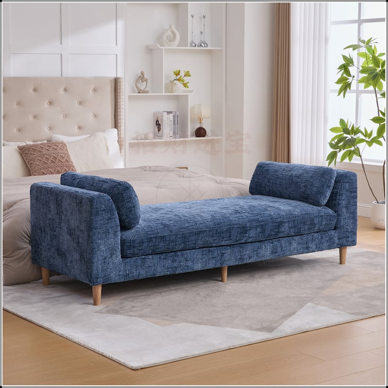 83.1"Wide Chenille Upholstered End of Bed Bench with Armrests
