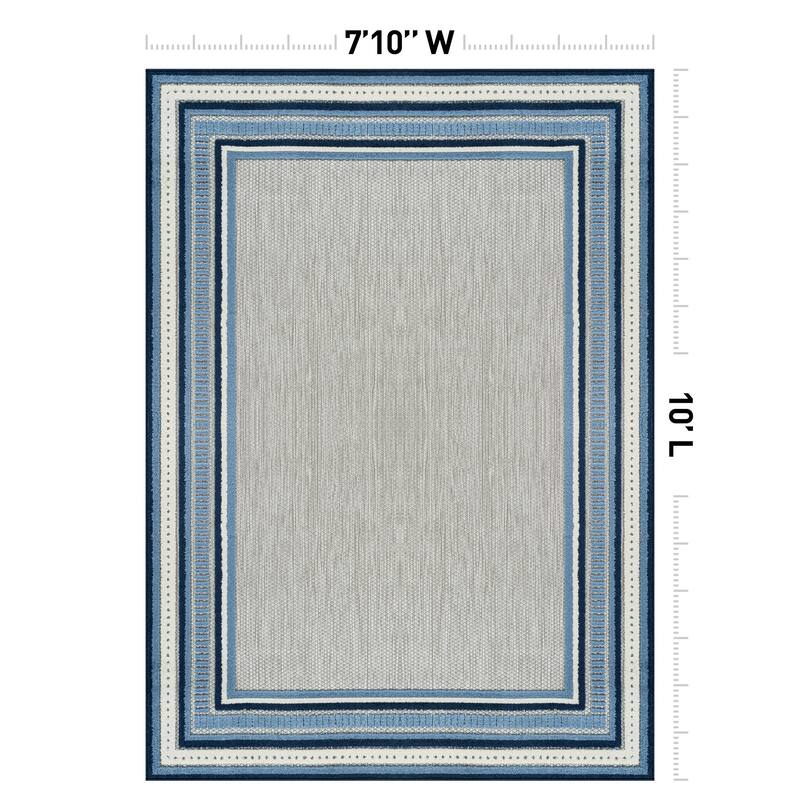 World Rug Gallery Indoor/Outdoor High-Low Textured Area Rug, Coastal Border Easy-Clean Patio Rug