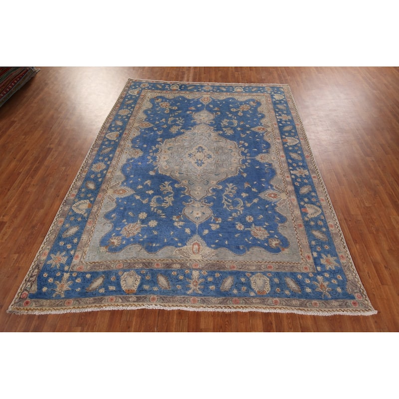 Over-Dyed Distressed Tabriz Persian Vintage Hand-Knotted Wool Carpet - 8'2" x 10'8"