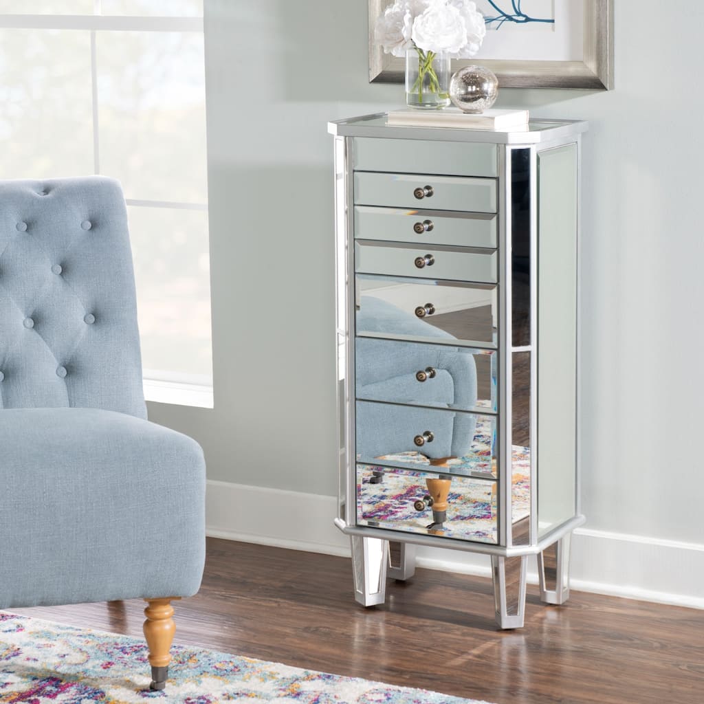 Mirrored Jewelry Armoire with 7-Drawers - 40.5" - Silver