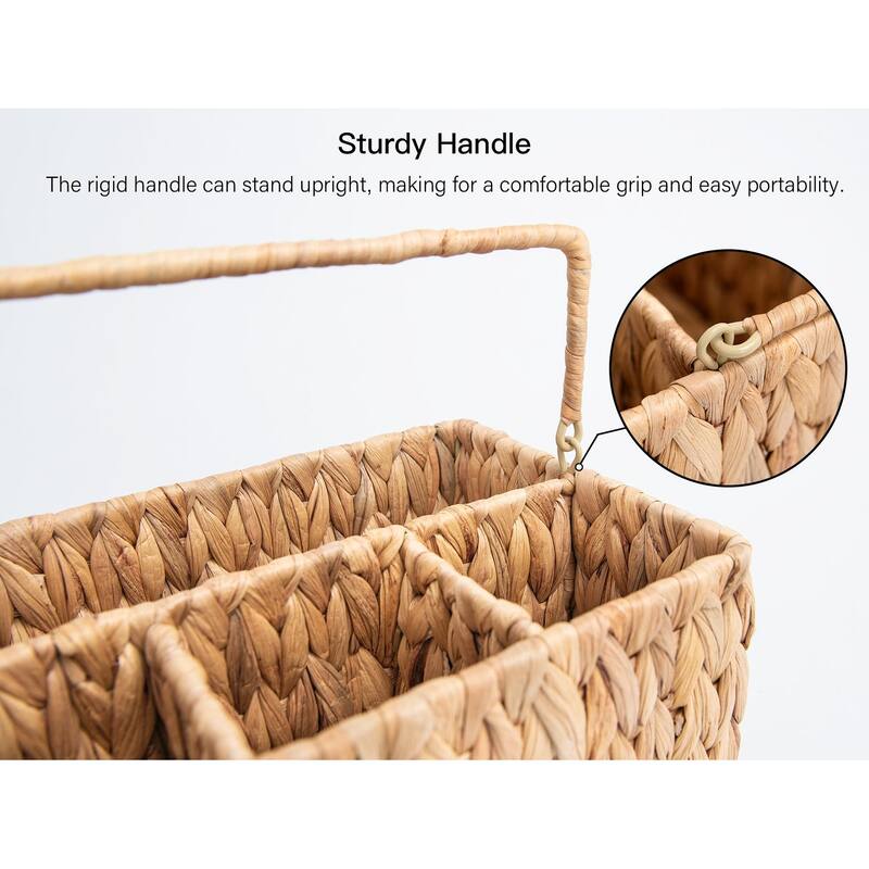 Hand-Woven Wicker Cutlery Holder with Handle, Flatware Basket Organizer