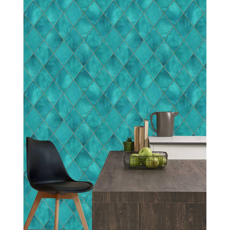 Geometric Teal Turquoise Argyle Wallpaper Peel and Stick