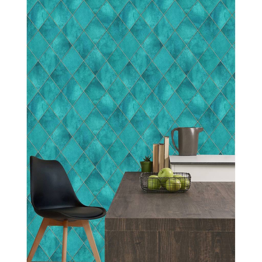 Geometric Teal Turquoise Argyle Wallpaper Peel and Stick