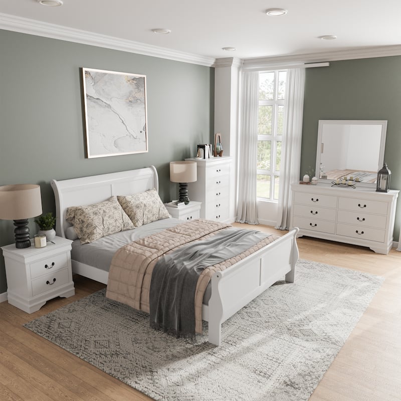 Furniture of America Devi Traditional Solid Wood 6-Piece Sleigh Bedroom Set - White - Queen