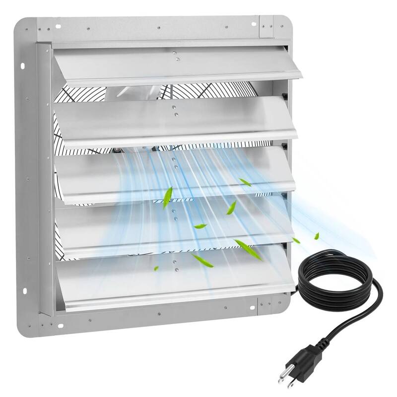 Industrial Wall Mounted Exhaust Fan, Automatic Aluminum Shutters with 5ft Power Cord - 20 inch