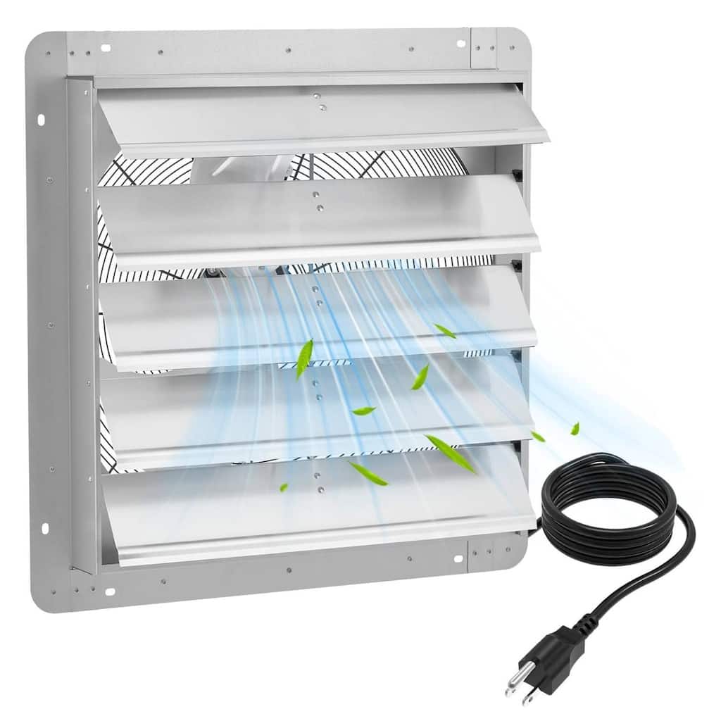 Industrial Wall Mounted Exhaust Fan, Automatic Aluminum Shutters with 5ft Power Cord