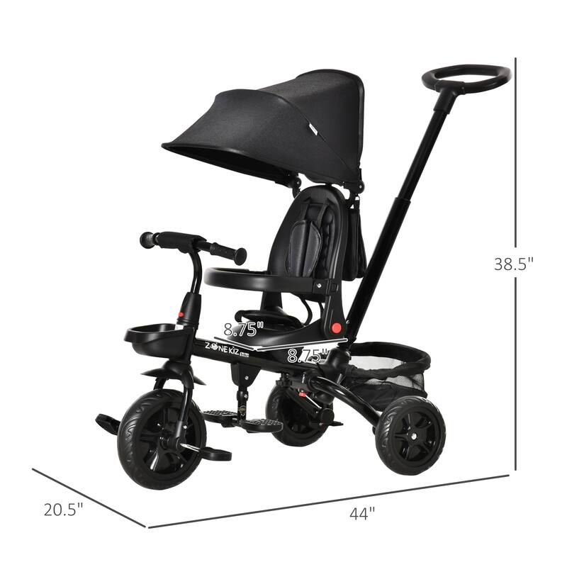 14-in-1 Kids Tricycle with Adjustable Parent Handle, Safety Bar, Storage Baskets, and Removable Canopy for Ages 1-5