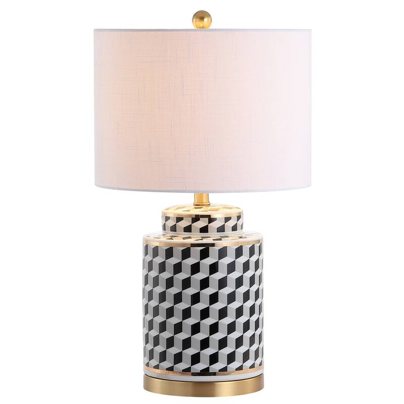 Vienna 24.5" Tumbling Block Ceramic/Metal LED Table Lamp, Black/White by JONATHAN Y