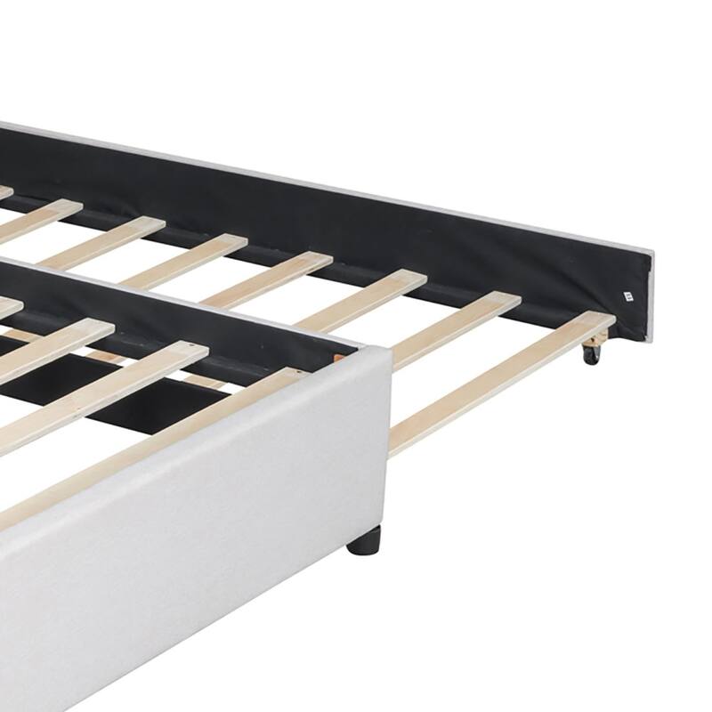 Stylish Linen Fabric Upholstered Platform Bed with Two Drawers and a Trundle Bed