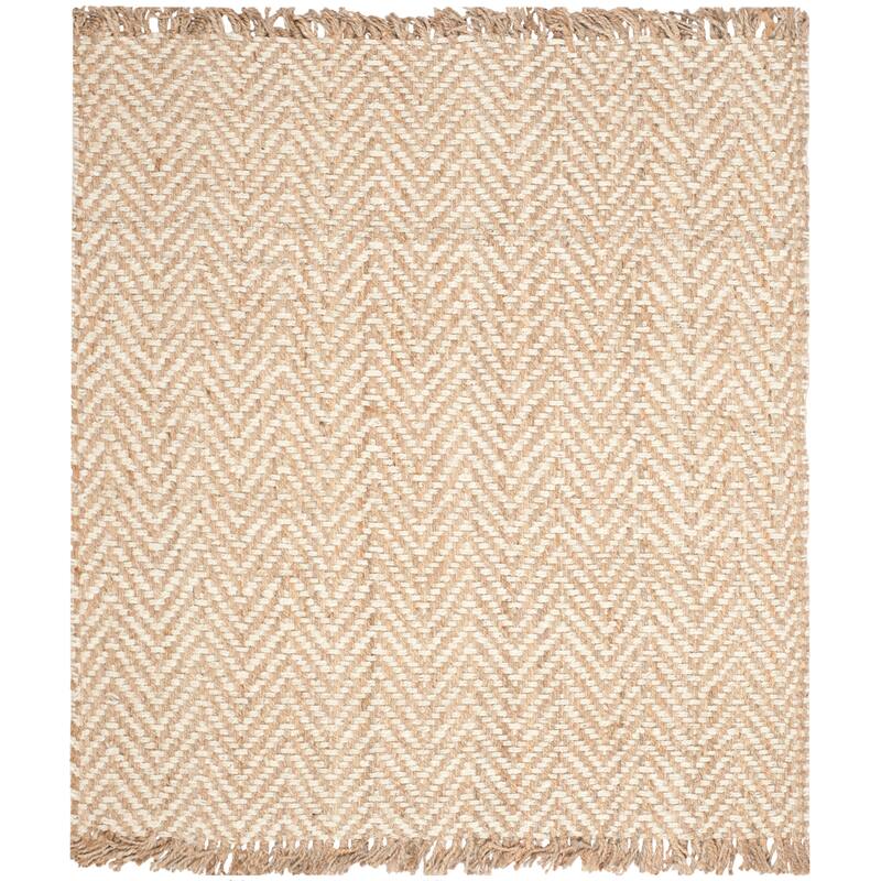 SAFAVIEH Handmade Natural Fiber Atlandida Casual Chevron Jute Rug - 6' Square - Bleach/Natural