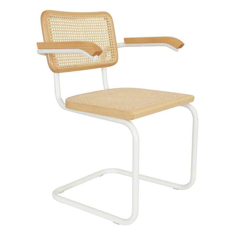 Breuer Chair Company Marcel Breuer Cesca Cane Cantilever Armchair Arm Chair w/ White Steel Frame (Various Wood & Cane Colors)