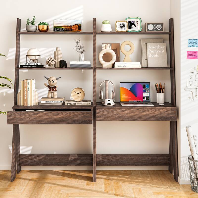 Costway Home Office Ladder Desk Wall-Leaning Laptop Workstation with