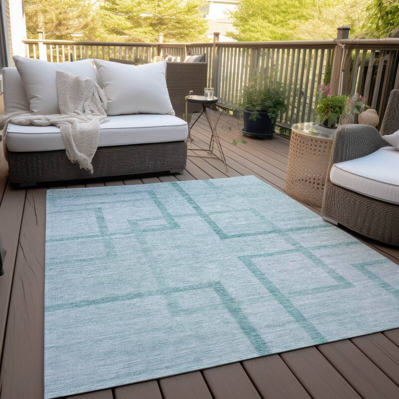 Machine Washable Indoor/ Outdoor Chantille Contemporary Geo Rug - Teal - 10' x 14'
