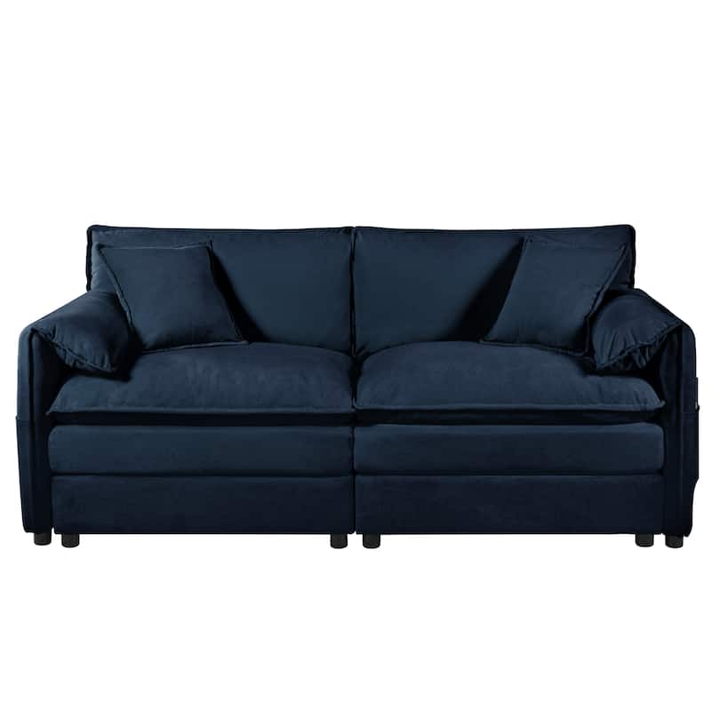 Chenille Loveseat Sofa, Modern Lounge Couch with Pockets and 4 Pillows Upholstered Deep Seat Love Seat for Living Room