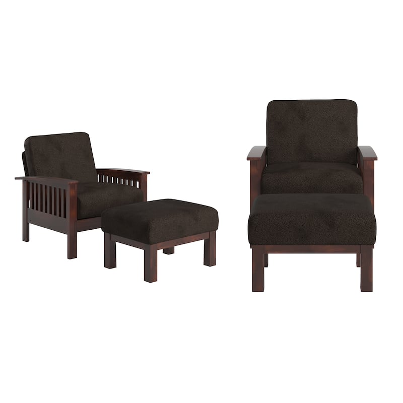 Sigulda Mission-Style Wood Accent Chair with Ottoman