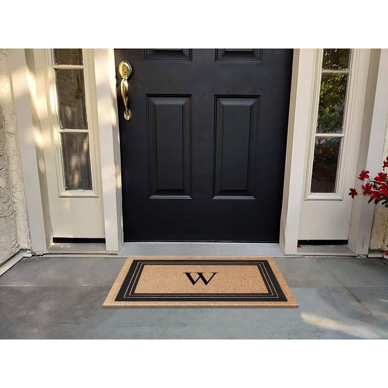 A1HC Natural Coir Monogrammed Entrance Door Mats, Durable Large Outdoor Rug, Non-Slip, Flock Doormat 18"X30"