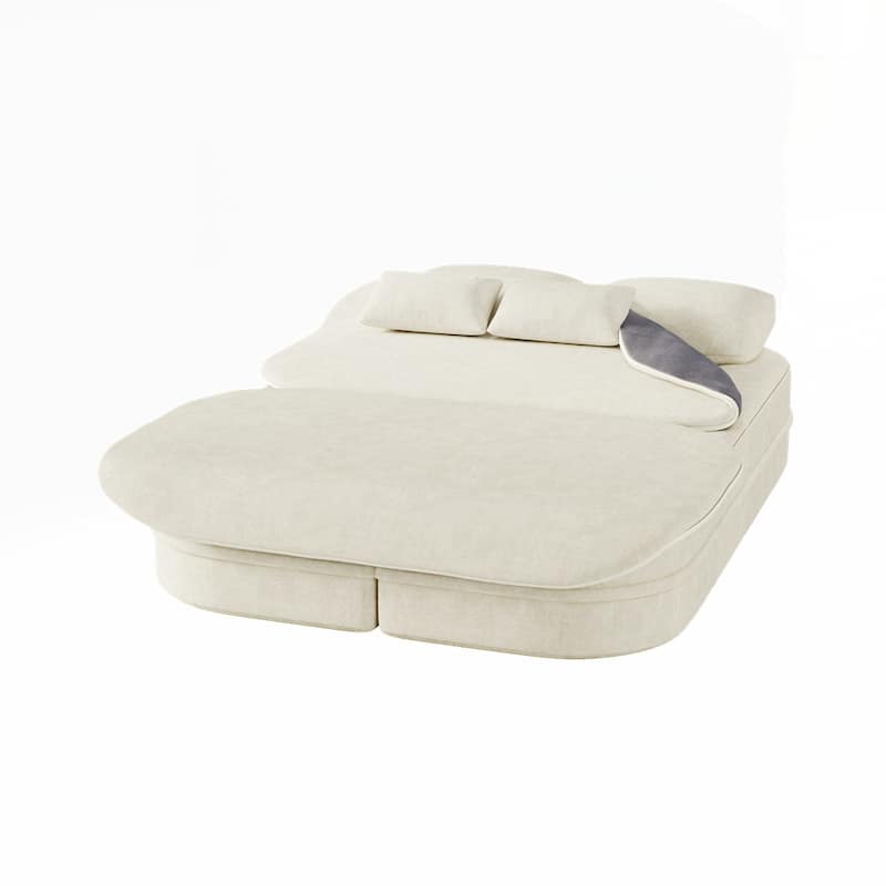 Folding Mattress Sofa with Fixed Shape Frame Convertible Sleeper Foam Sofa Bed with Blanket