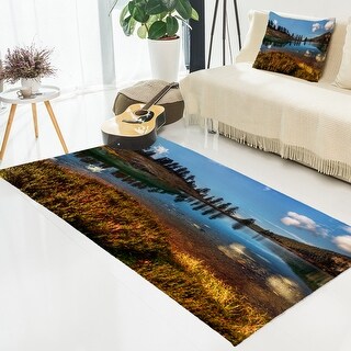 Lake Theme Rug Designart 'Calm Mountain Lake and Clear Sky' Landscape Area Rug - Bed ...