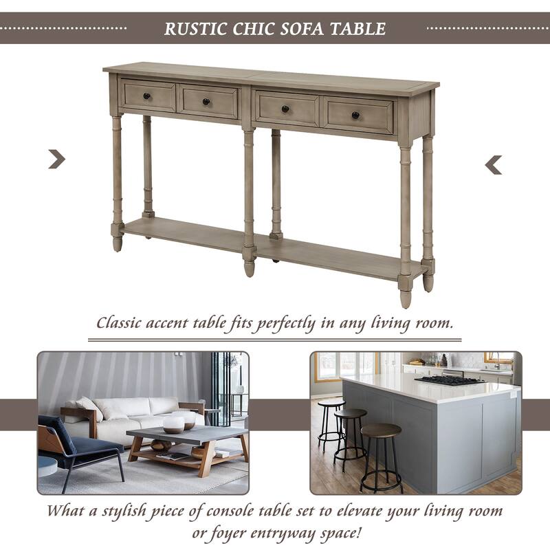 Console Table Sofa Table with 2-Drawers and Bottom Shelf