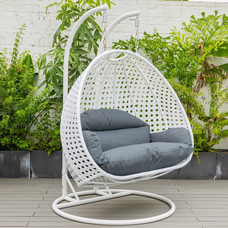 Egg Shaped 2-Person Swing Chair Set with Iron Stand Removable and Washable Cushion for Indoor Outdoor