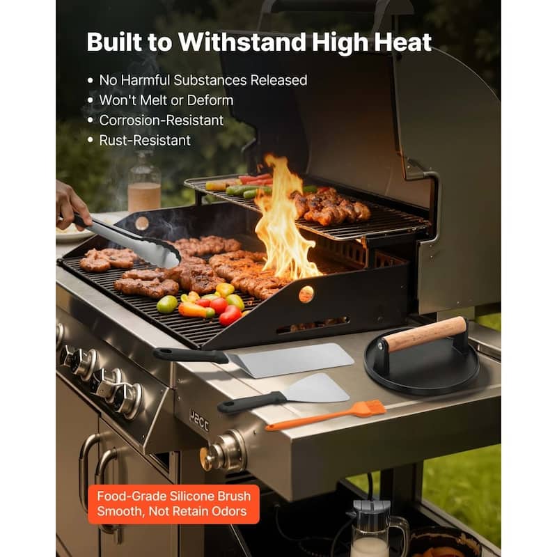 28-Piece BBQ Griddle Accessories Kit with Spatulas Meat Press Silicone Brushes and Hooks - 15.55” x 13.19” x 5.31”