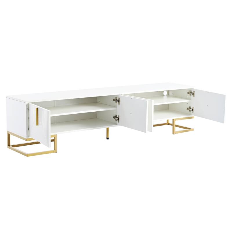 Luxury TV Stand with Adjustable Shelves & Geometric Pattern - 71" Media Console with Gold Accents