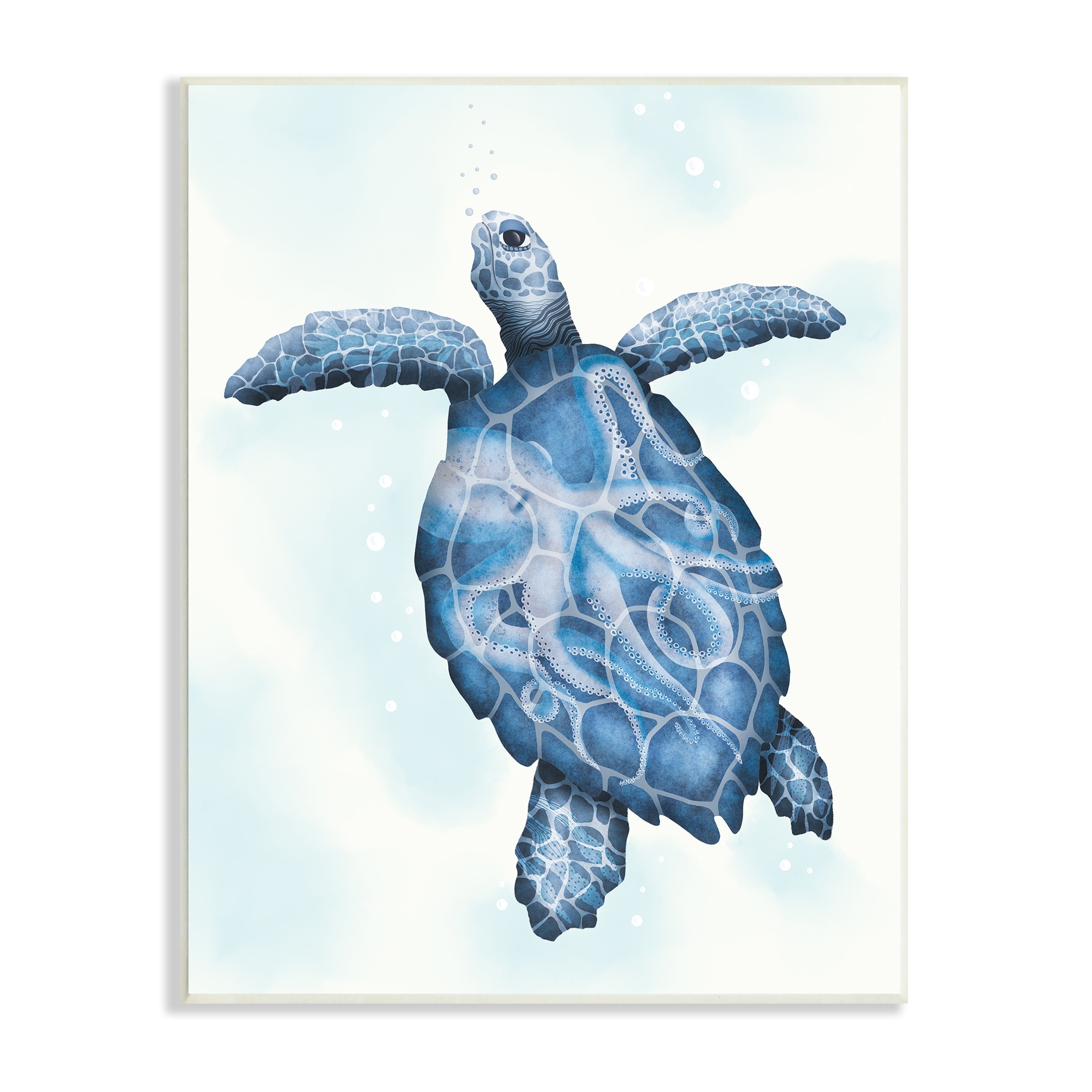 Stupell Swimming Blue Sea Turtle Patterned Tentacles Shell Wood Wall Art,-image