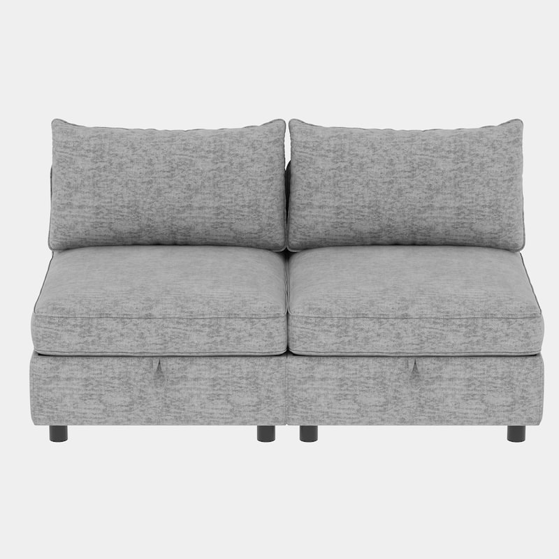 129" Chenille Sectional Sofa with Storage and Two Ottomans