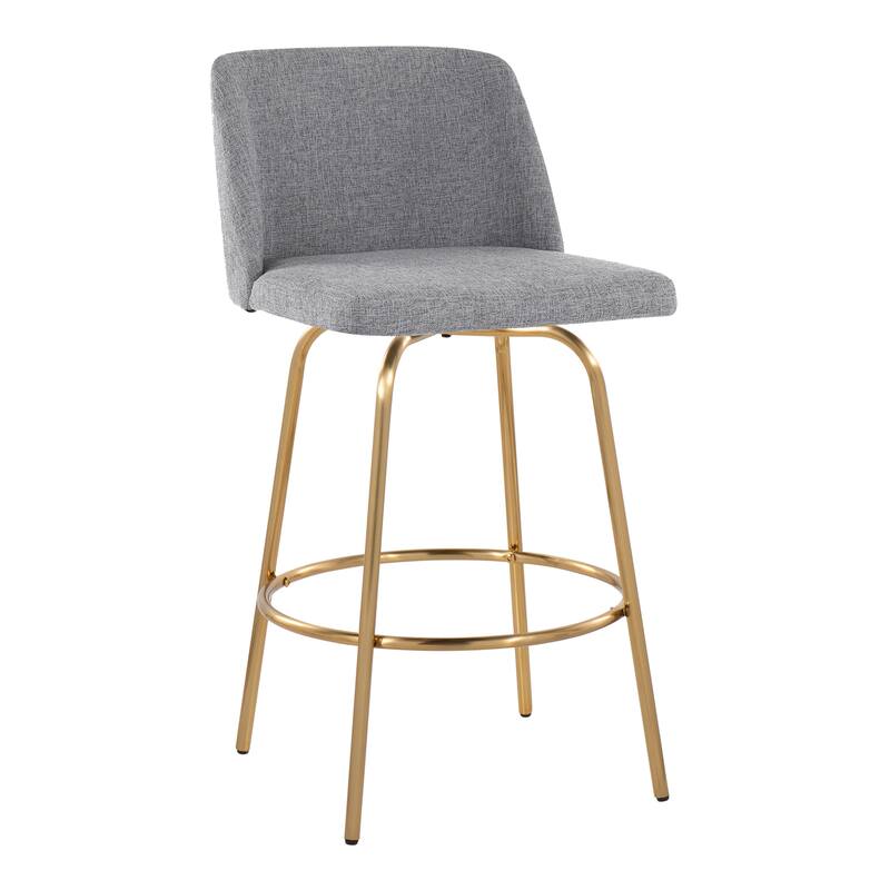 Silver Orchid Vallberga 26" Counter Stool with Gold Metal Base (Set of 2) - Grey Fabric