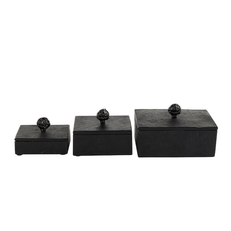 Black Marble Box with Textured Silver or Black Aluminum Knobs (Set of 3)